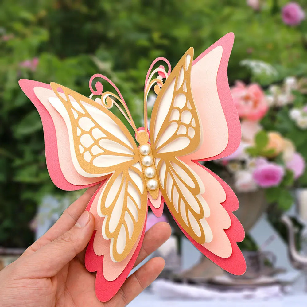 autocollant mur papillon 3d relief artisanal rose blanc doré maison festival mariage