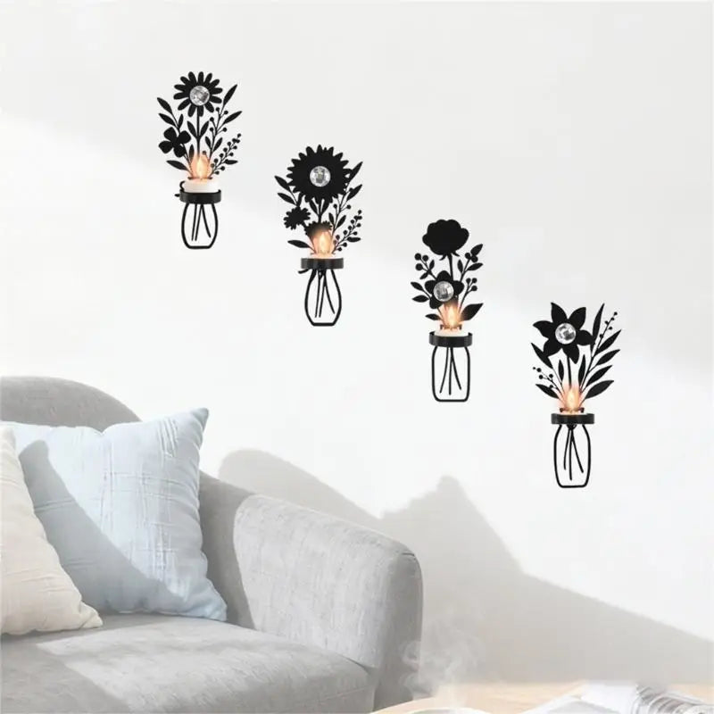 bougeoir mural decoratif vase floral noir or accroche mur decoration maison boheme champetre