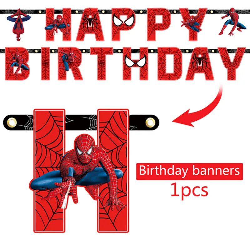 ensemble décoration anniversaire spider man vaisselle jetable nappe assiettes gobelets banderole ballons rouges