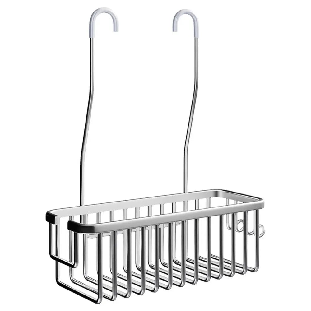 organisateur salle bain suspendu barres métalliques argenté noir moderne minimaliste porte shampoing savon
