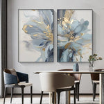 tableaux decoratifs abstraits florals bleu doré moderne salon chambre