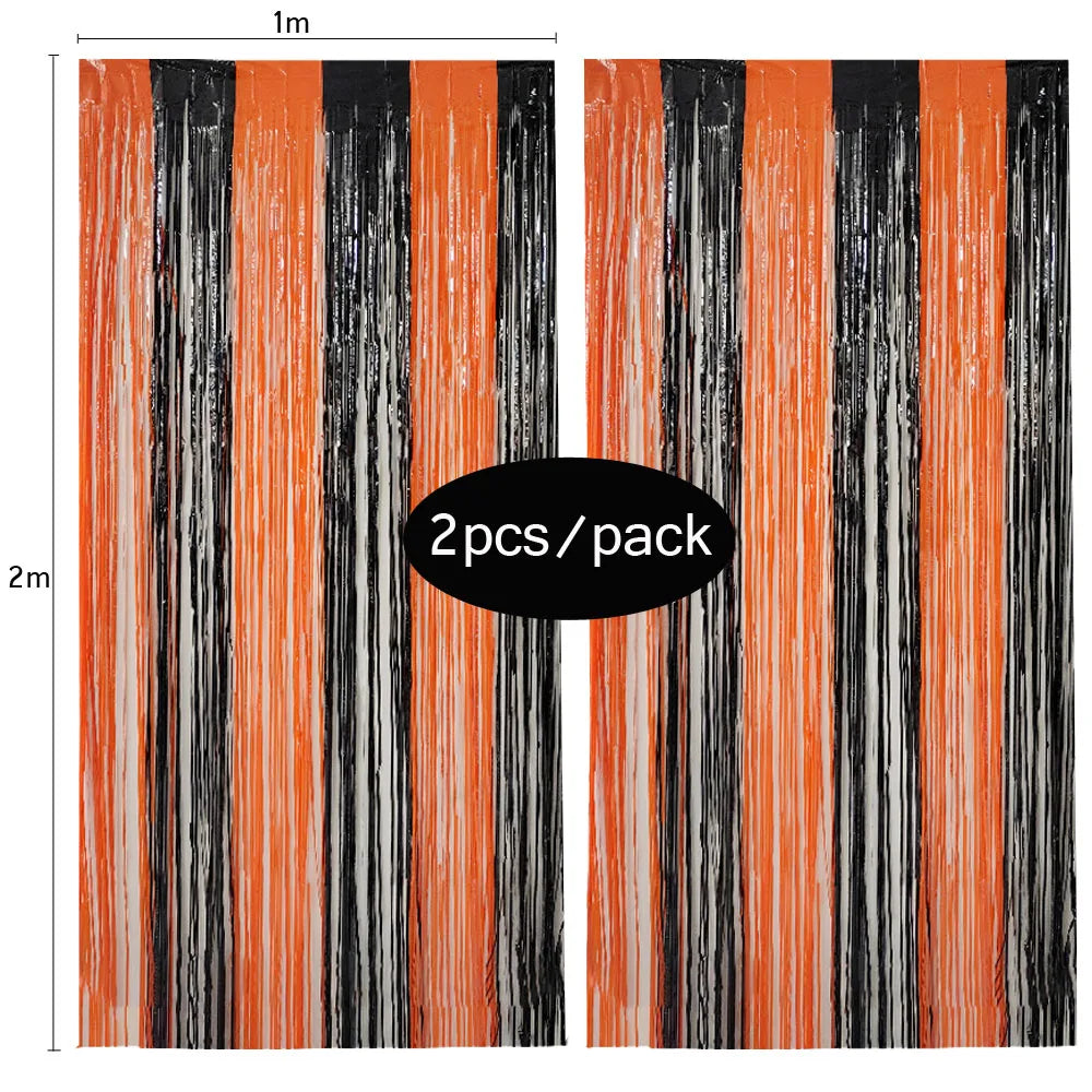 rideau guirlande orange noir rayures halloween décoration murale anniversaire mariage
