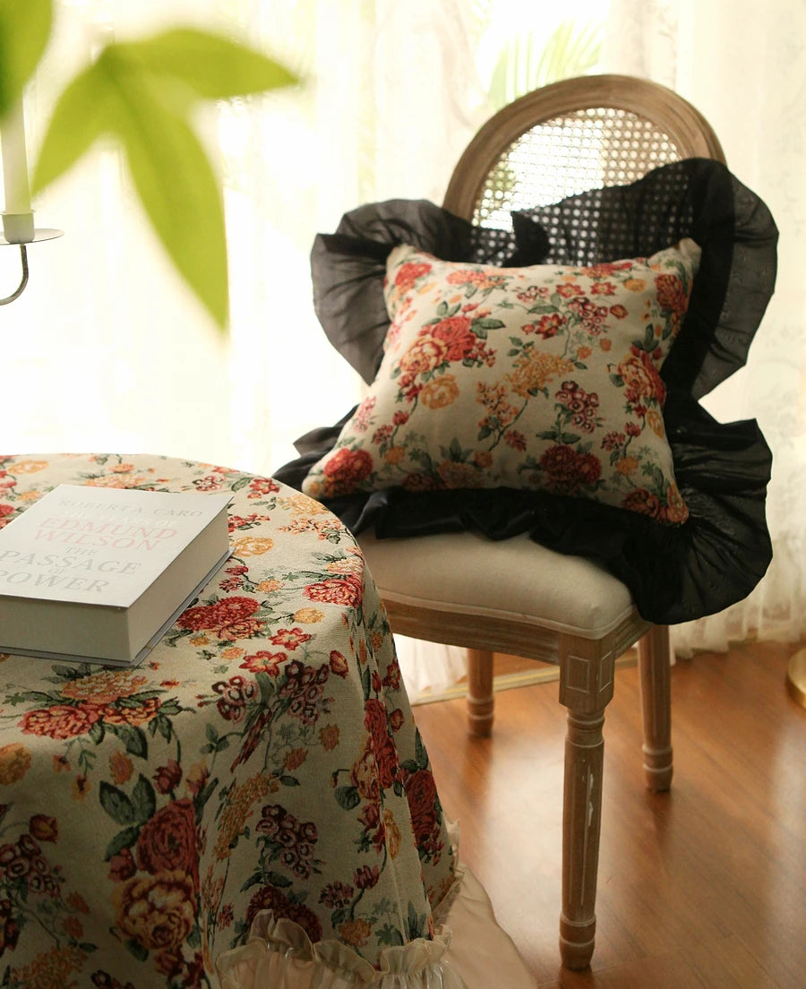 housses coussin fleur rose feuilles vertes vintage romantique opalescent adhésif rubans blancs coton carré