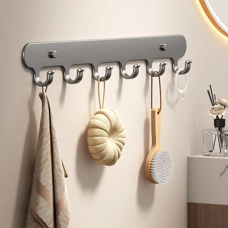 porte serviettes mural gris métallisé moderne 50cm large vis fixations utilisation multiple chambre cuisine