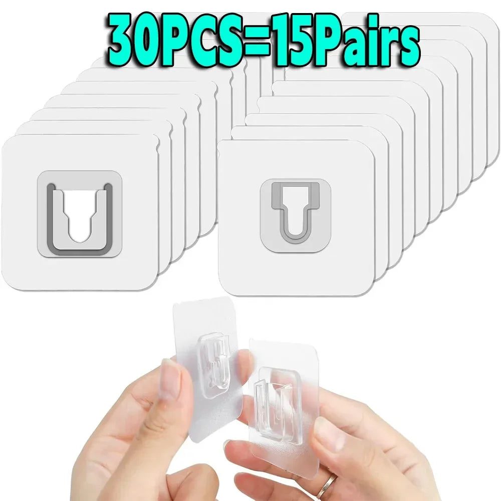 clips adhésifs transparents modernes support rangement sans trace acier inoxydable fixations murales doubles faces