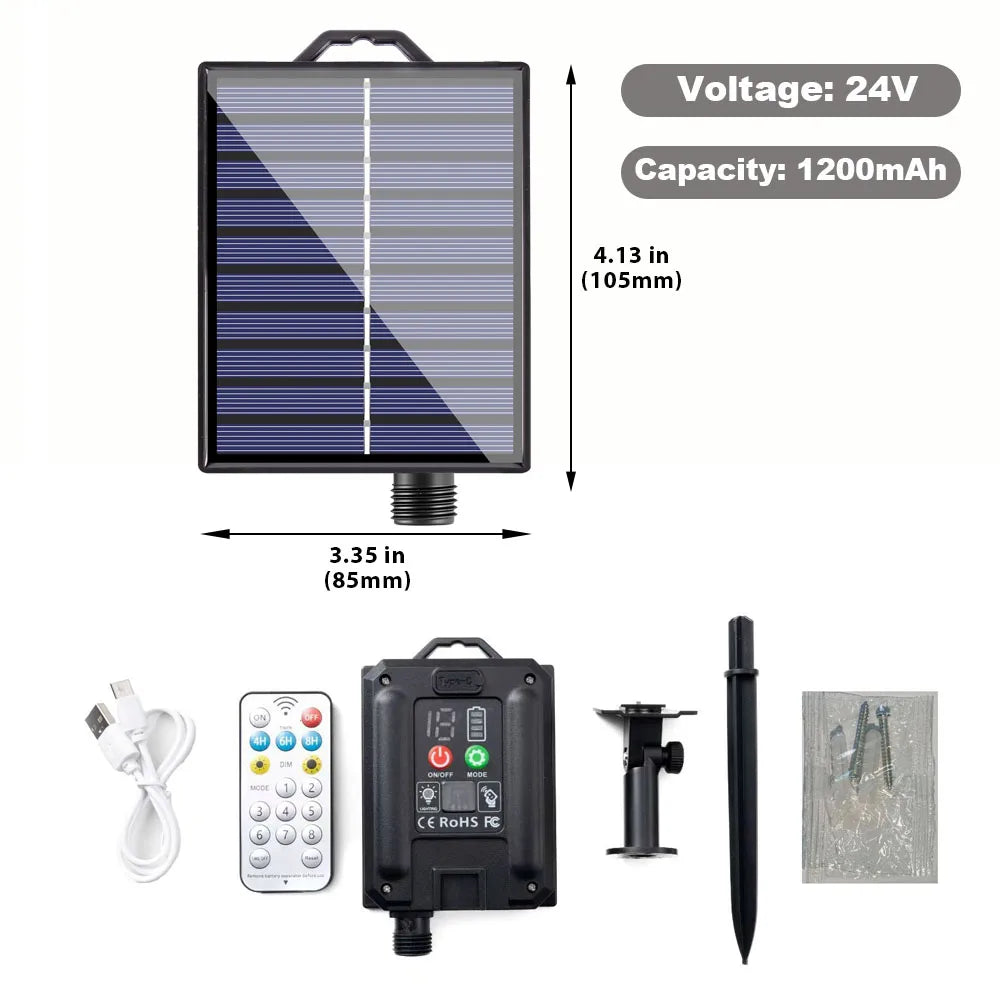 guirlandes led solaires 24v modes flash télécommande panneau lithium charge usb moderne