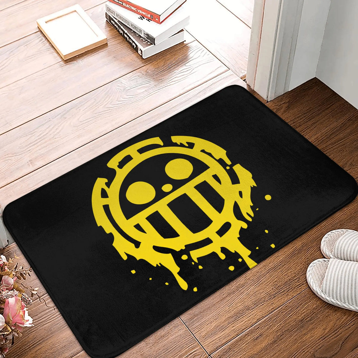tapis sol antidérapant one piece zoro épées croisées moderne vert noir blanc
