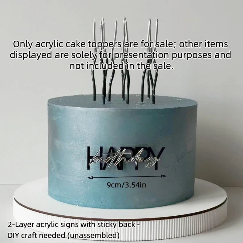 décoration gâteau acrylique happy birthday moderne occasion anniversaire enfant adulte or bleu gris