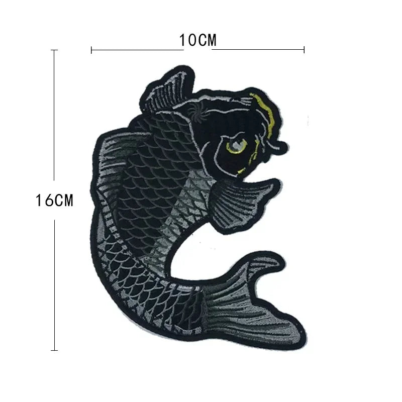 patch brodé poisson koi noir ecailles traditionnel asiatique coton polyester diy personnalisable
