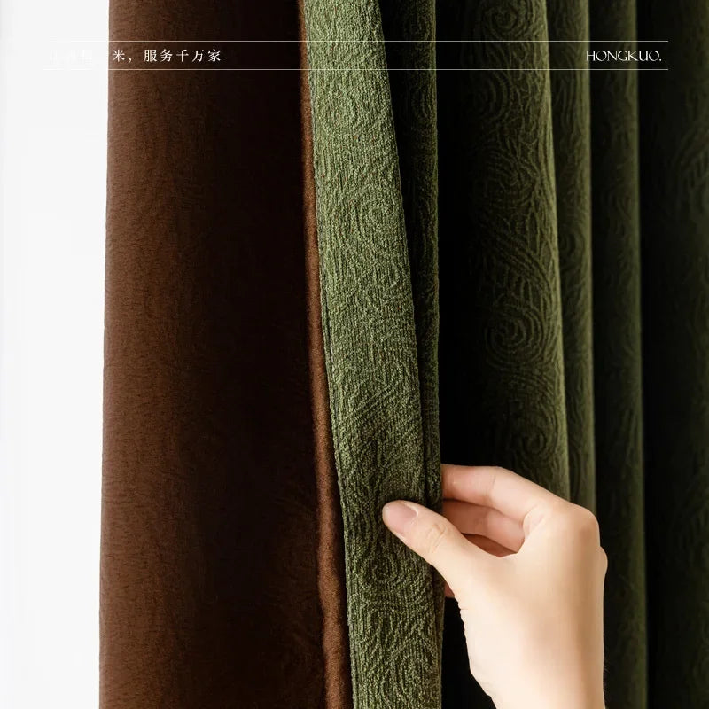 rideau vert olive moderne motifs floraux opaques polyester eyelets pompons