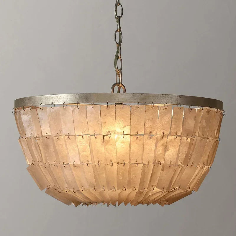 lustre pendentif coquillage vintage blanc doré salon chambre restaurant
