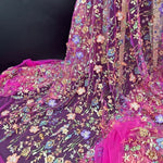 tissu brodé floral semi transparent polyester multi couleurs occasion quotidien tulle 3d embossé trame