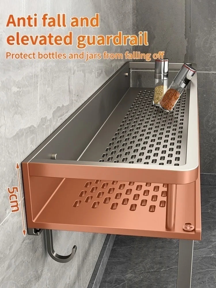 étagère murale métal perforé épices cuisine salle bain moderne couleur cuivre inoxydable