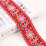 ruban décoratif floral ethnique polyester largeur 1.5 pouces rouge noir bleu rose jaune vert