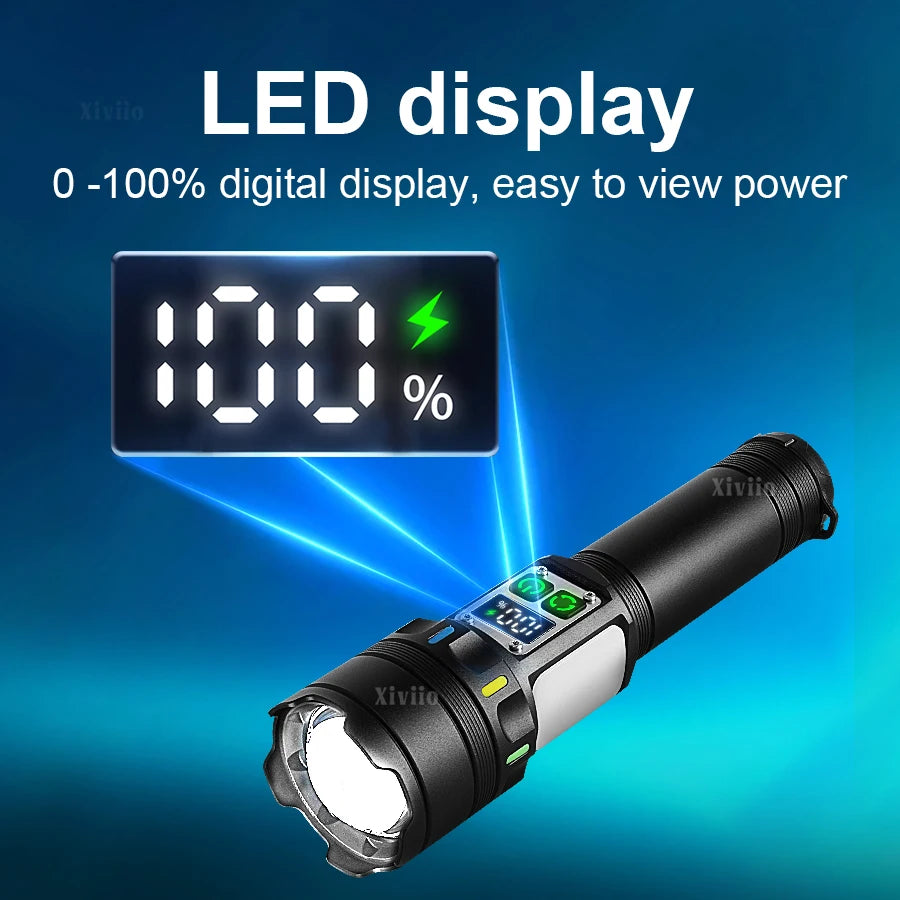 torche rechargeable puissante laser anti choc multifonction camping extérieure led affichage numérique