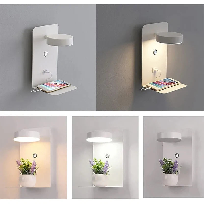 lampe murale moderne étagère usb noir blanc minimaliste chambre couloir