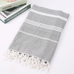 serviette bain coton rose rayures moderne grande taille franges séchage rapide bleu clair