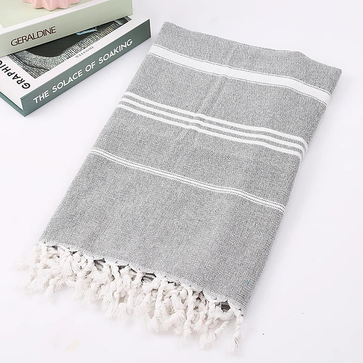 serviette bain coton rose rayures moderne grande taille franges séchage rapide bleu clair