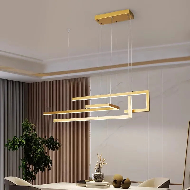 suspension lumineuse moderne rectangulaire noir doré éclairage led réglable chambre salon