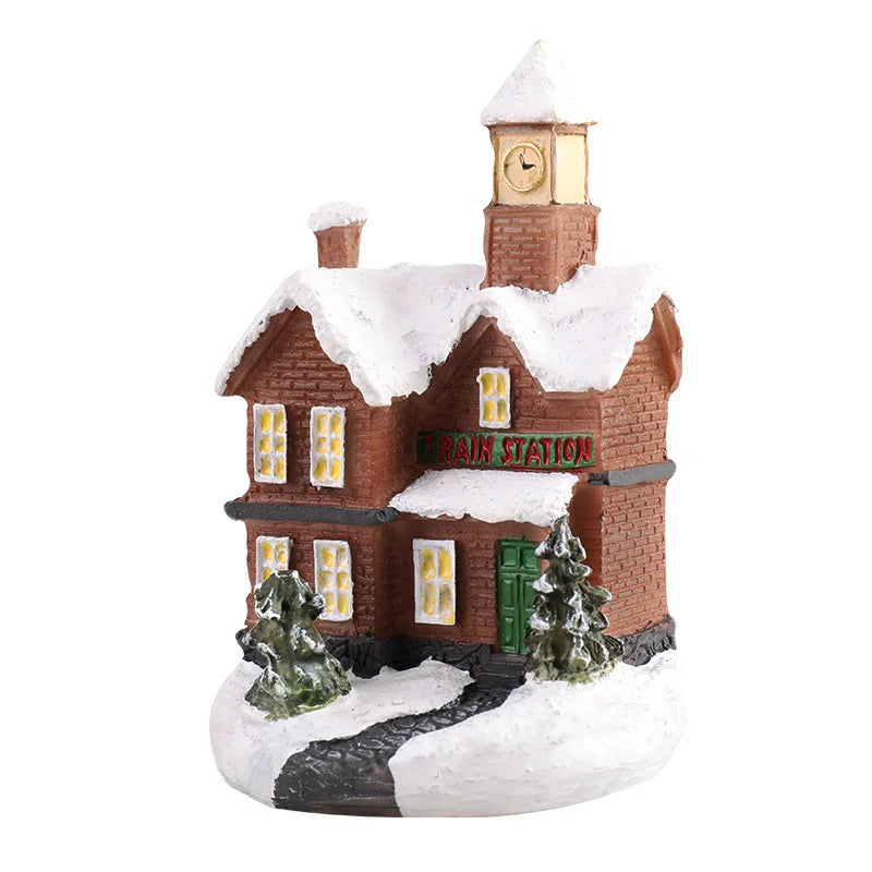 décorations noël miniatures maison guirlandes lumineuses bric rouge noir blanc vert