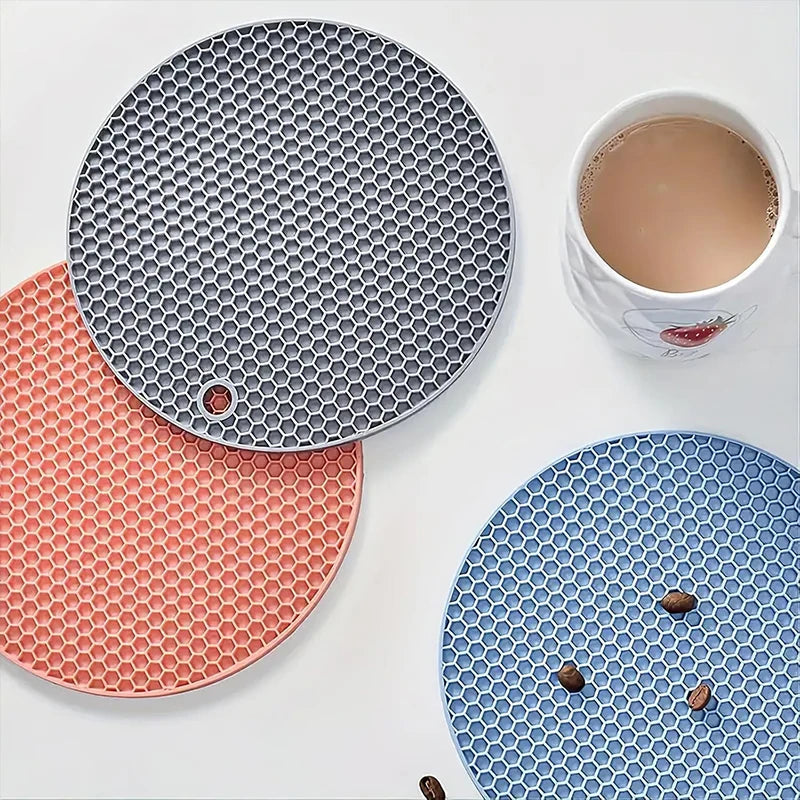 tapis table silicone gris rose bleu moderne réseau hexagonal cuisine protection comptoir 17.5cm