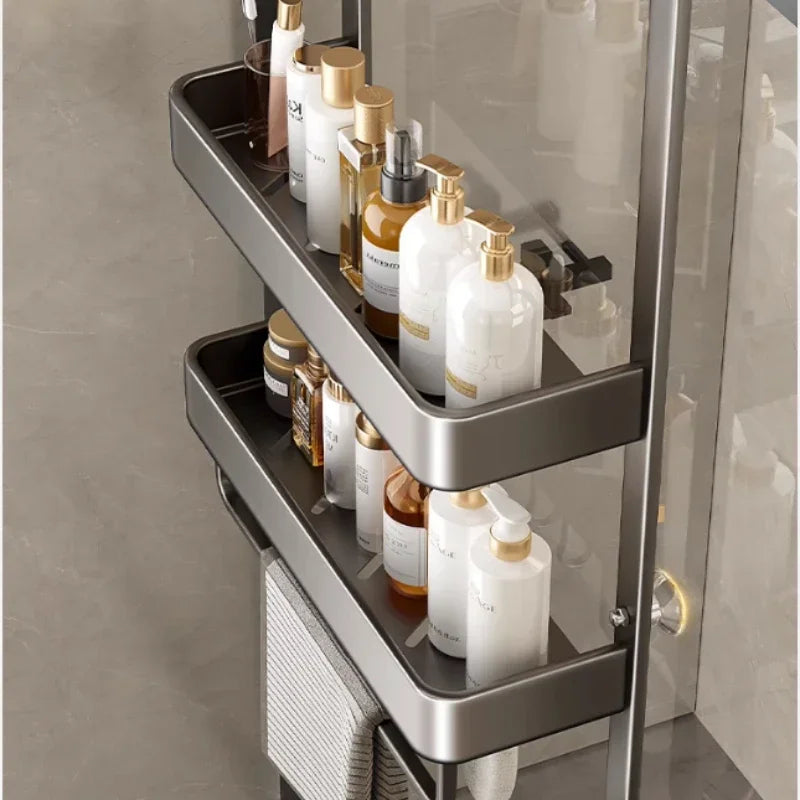 étagère douche adhésive aluminium moderne multifonctionnelle stable argente argentée lisse opaquet rechargeable