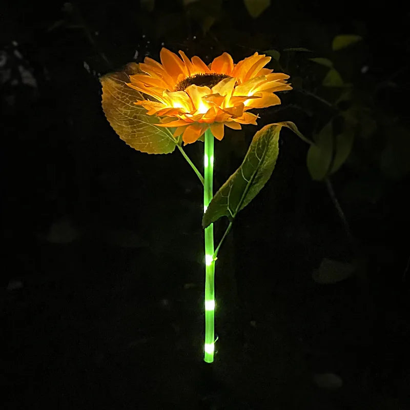 lumières solaires fleurs artificielles jaune vert feuilles pétales moderne décoratifextérieur piquet métallique