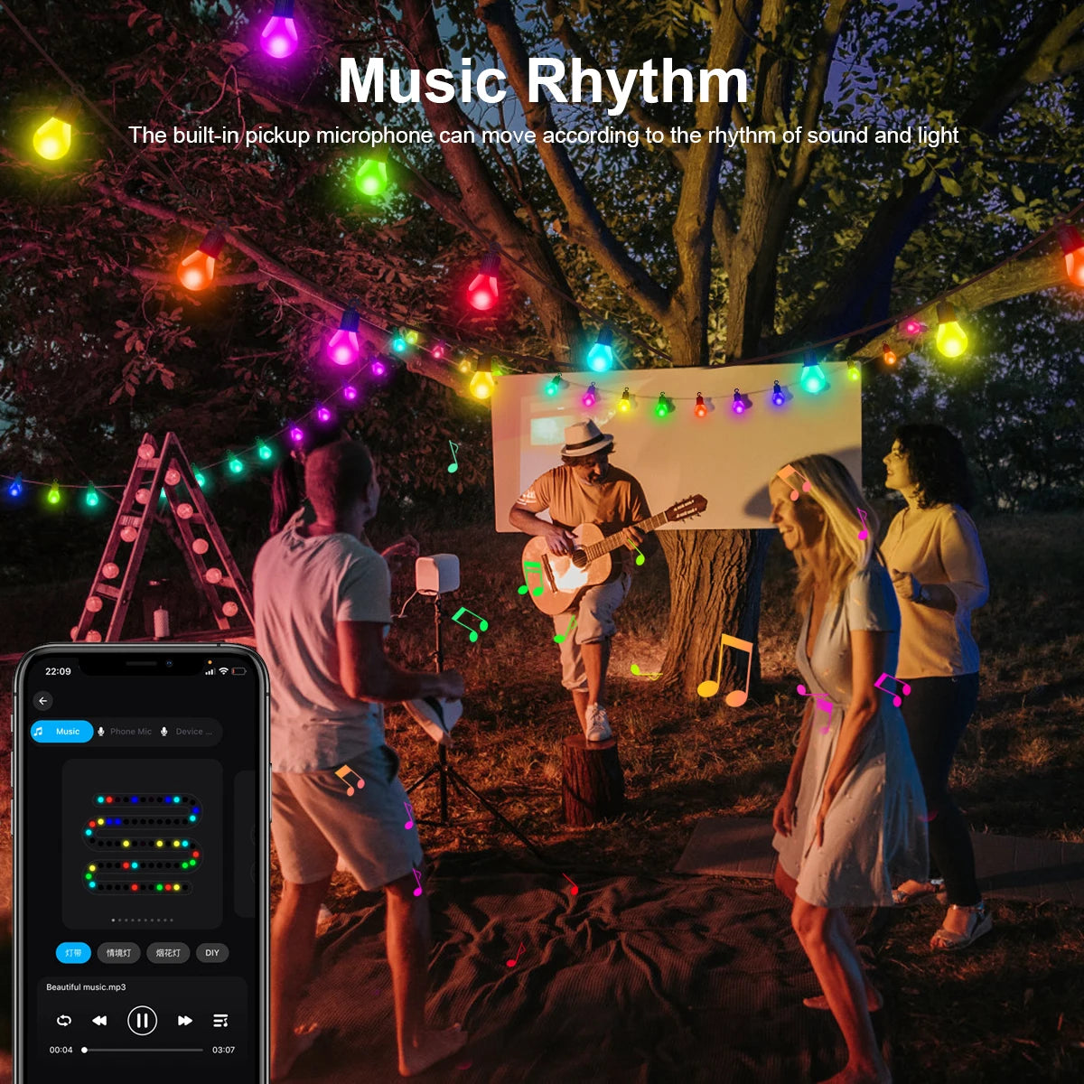 guirlande lumineuse led 15m 30m bluetooth wifi violet jaune bleu moderne clips usb