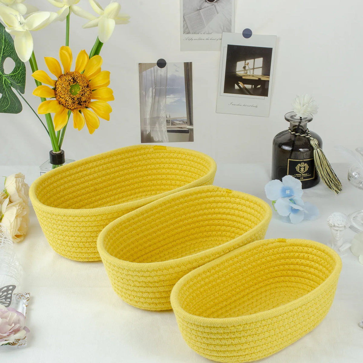 panier rangement tissu tressé pliable jouets cosmétiques maison gris blanc