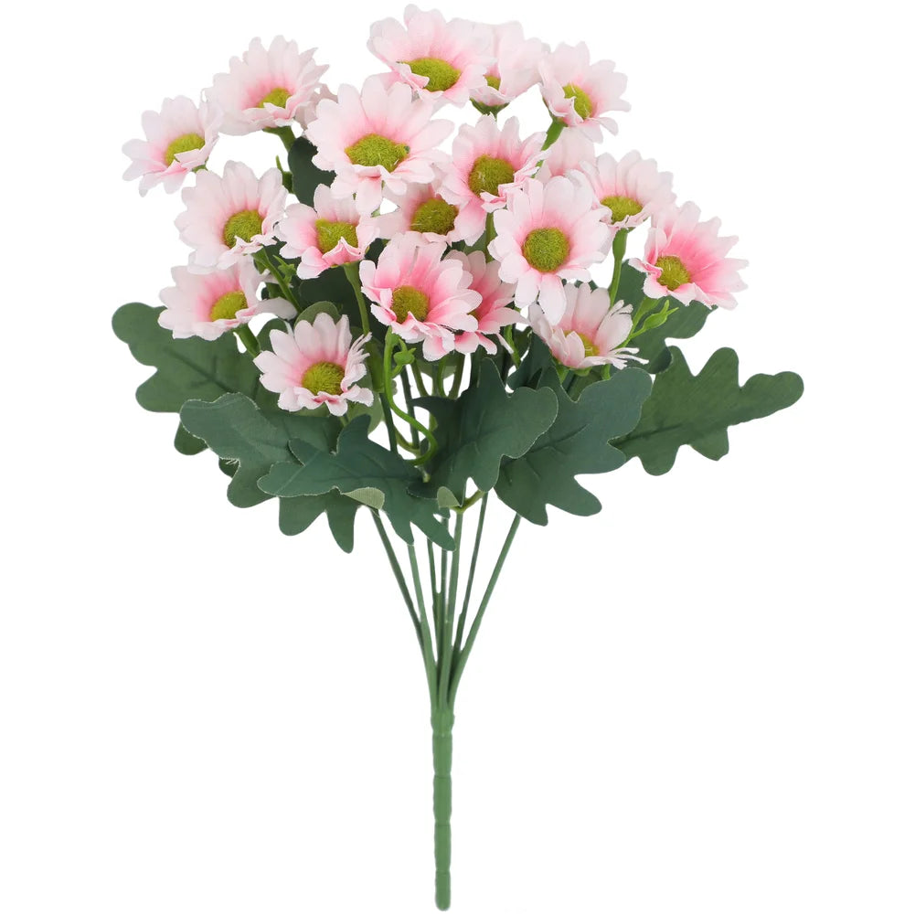 bouquet fleurs artificielles camomille marguerites soie plastique feuilles vertes naturel decoration maison mariage