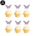 décoration gâteau papillons fleurs rose violet blanc doré piquet anniversaire mariage fête enfants