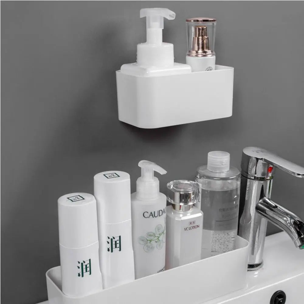 support mural adhésif moderne blanc rangement cosmétiques petits objets salle bain télécommande crayons brosses