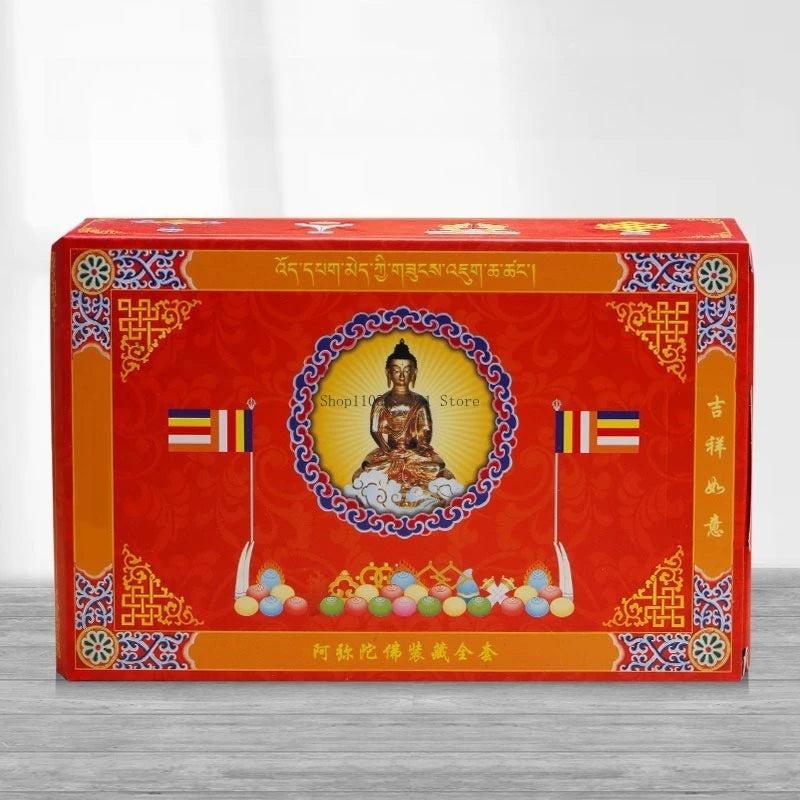statues bouddha complète kit rituel instructions poudre sacrée rouleaux prières traditionnellements décoratives