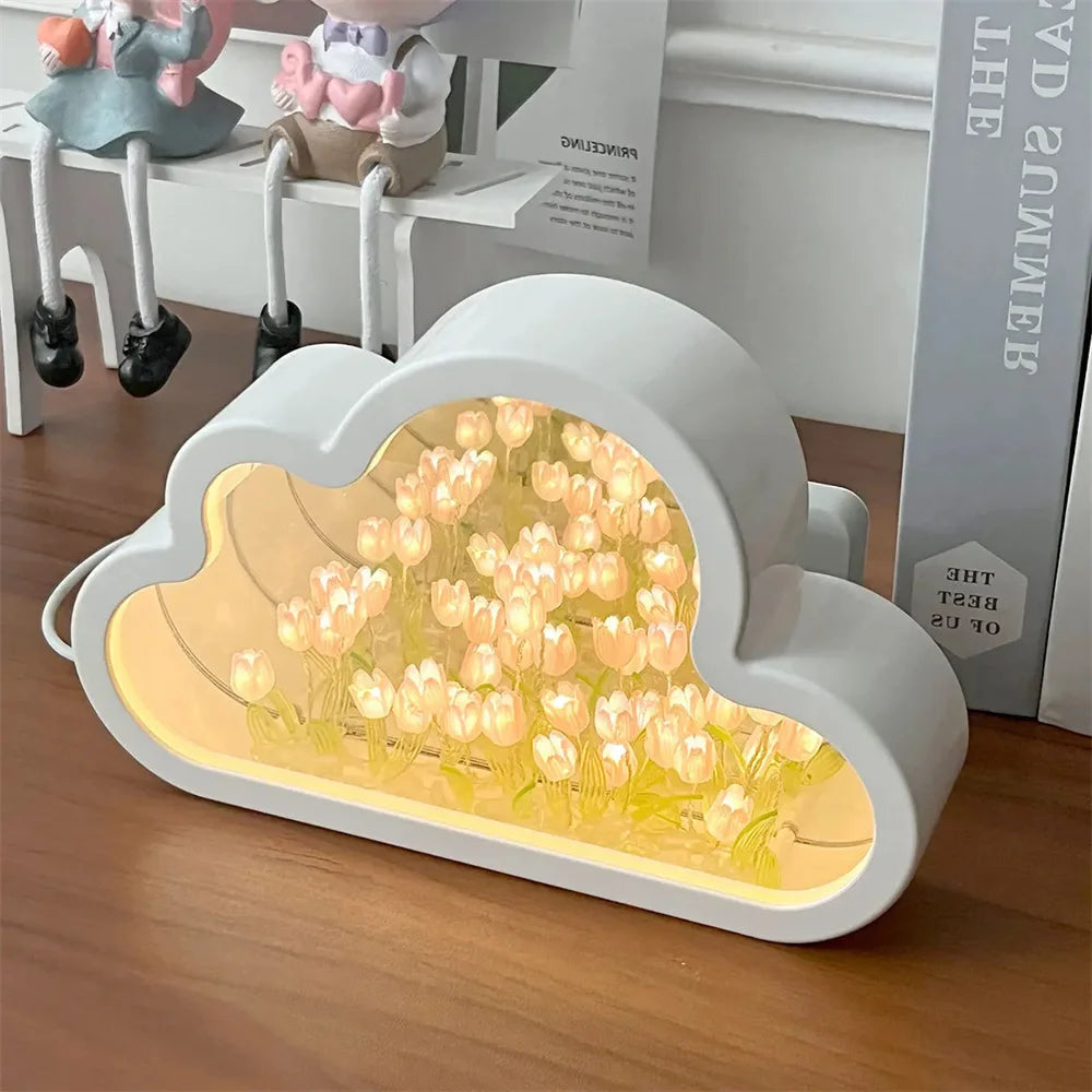 lampe nuit tulipes blanc rose violet moderne décorative adhésif fleurs artificielles feuilles tulipe petits