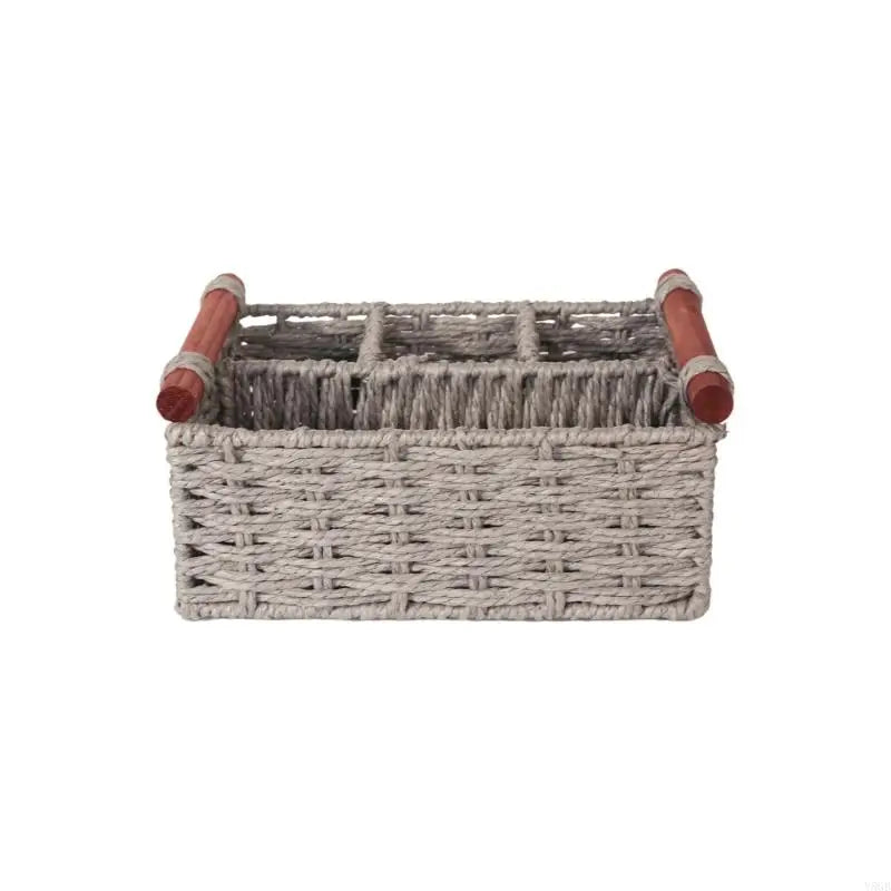 boîtes rangement tressées marron gris bohème poignées bois compartiments décoration chambre
