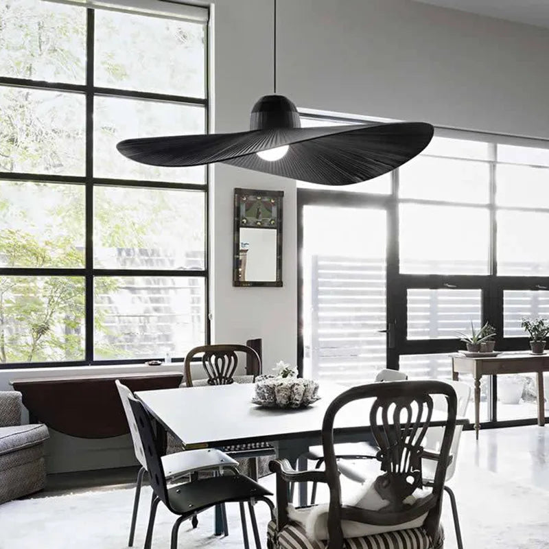 Suspension lumineuse moderne tissu noir blanc rayures fines plissées 6000K 3000K chambre salon étude