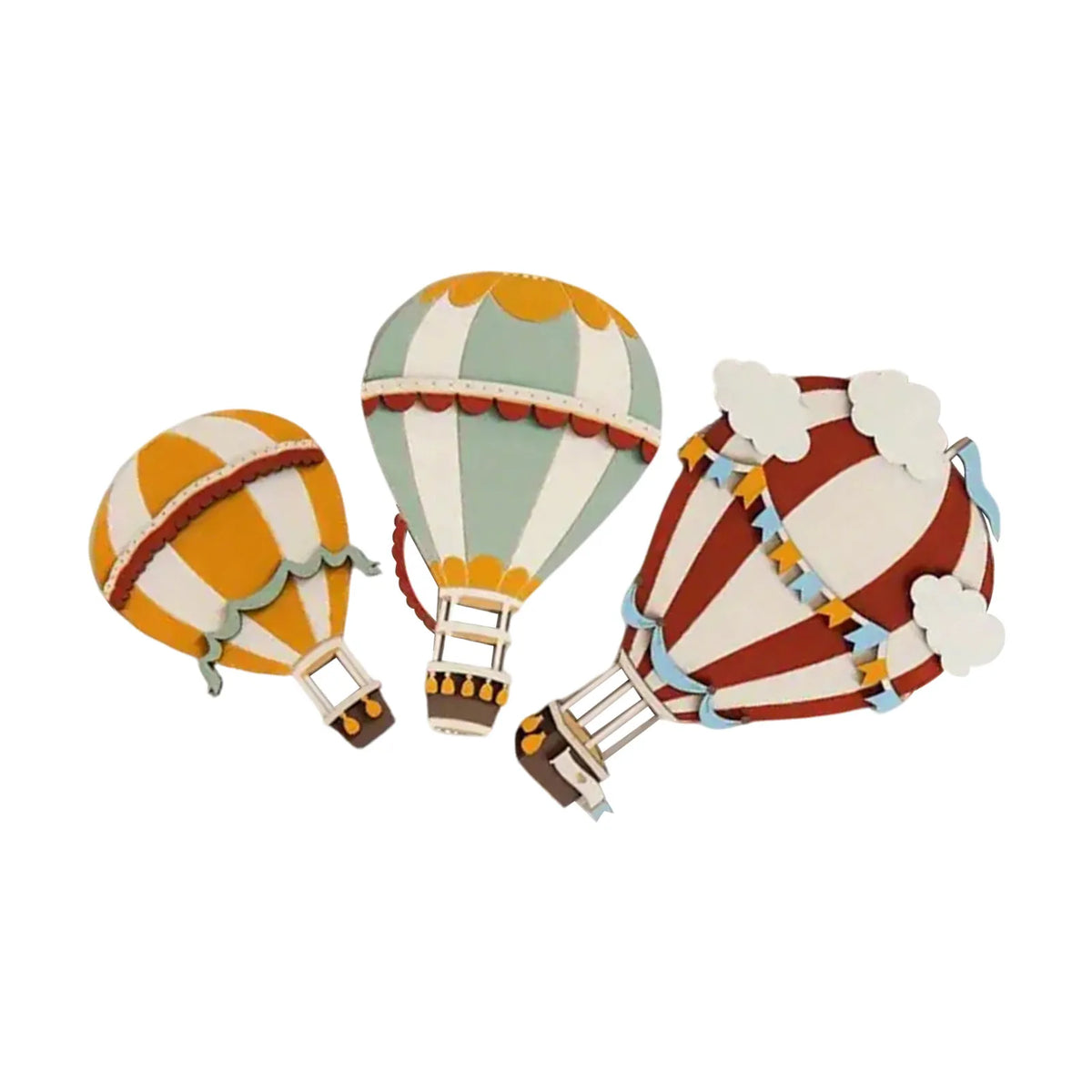 décorations murales enfant ballons air chaud orange blanc vert rouge bleu vintage clips métalliques