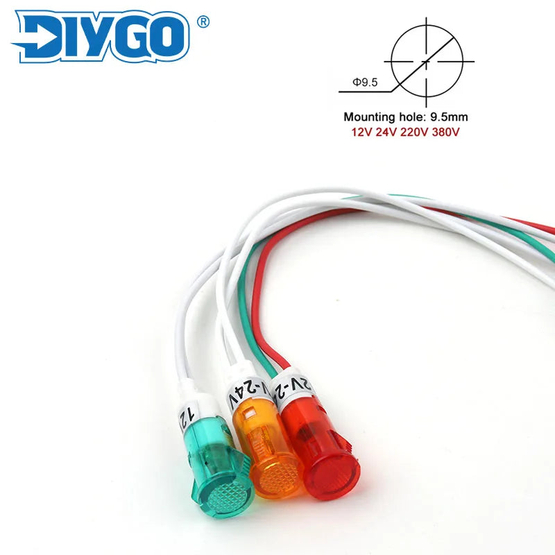 signal indicateur rouge vert jaune transparent moderne câble blanc 12V 220V 24VDC