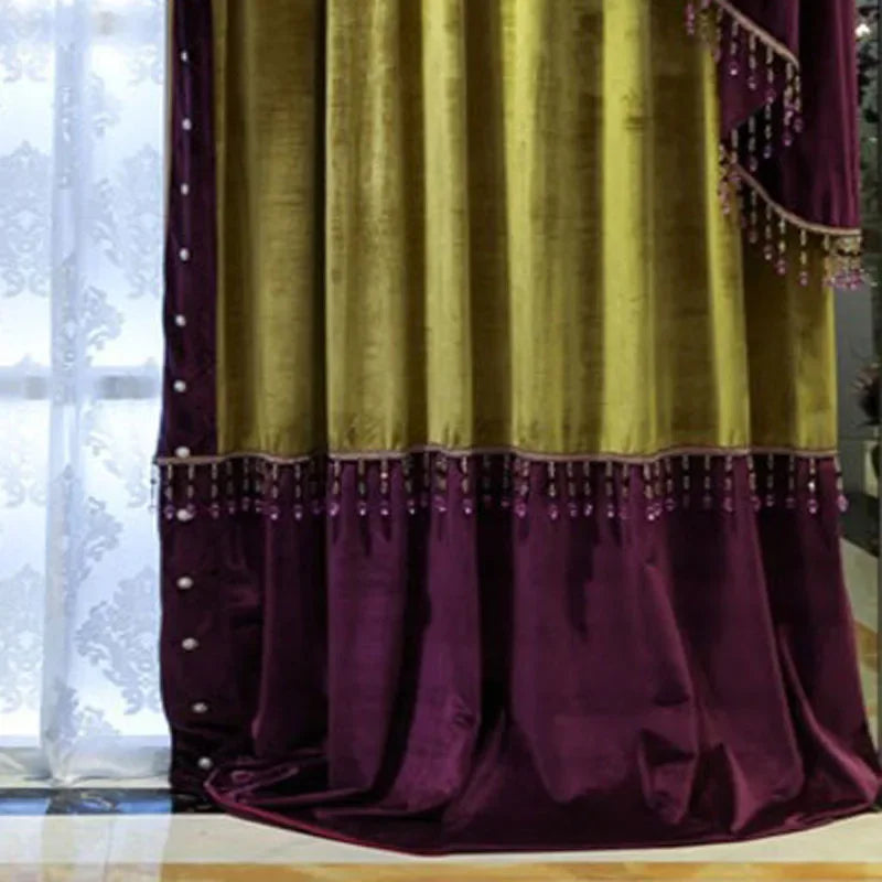 rideau velours violettes classique élégant fenêtre maison fleuri opaques