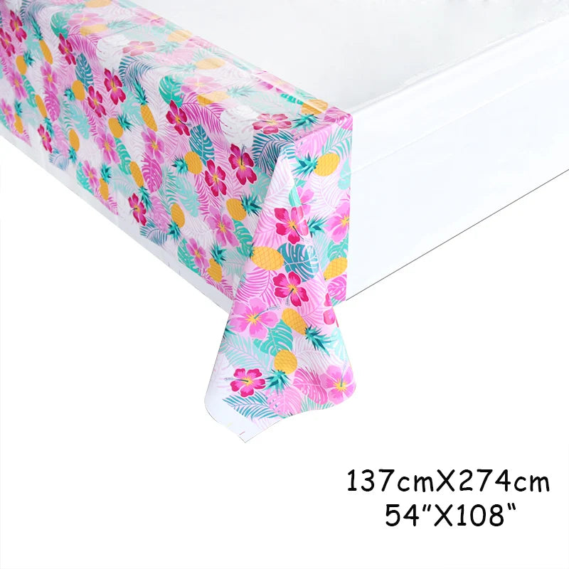 nappe jetable anniversaire motif tropical feuilles palmier fleurs verte moderne festivités été