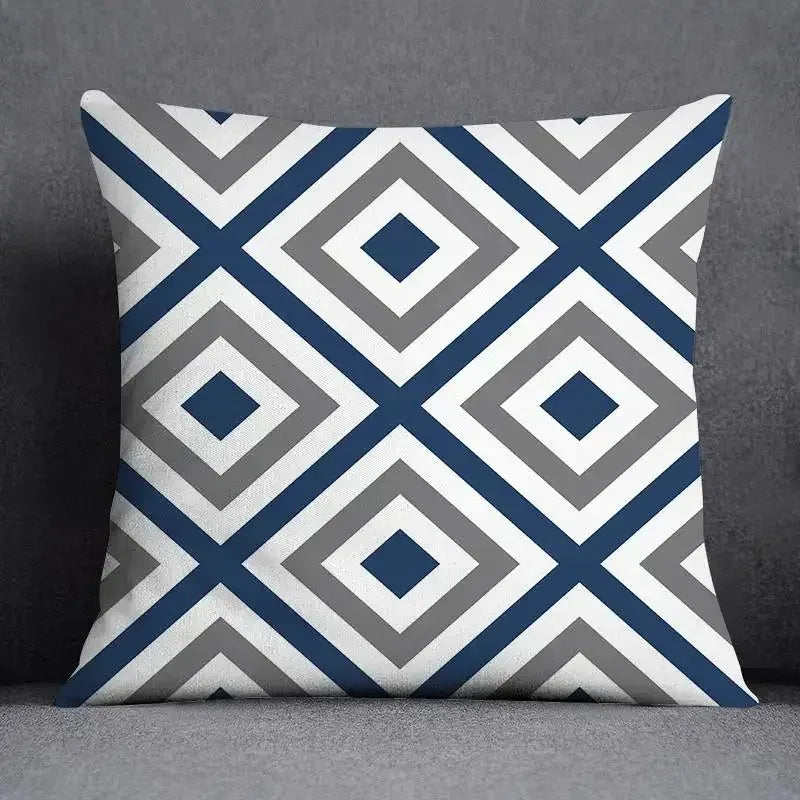 taies d'oreiller géométriques polyester bleu gris moderne maison 45x45cm non toxique respectueux environnement
