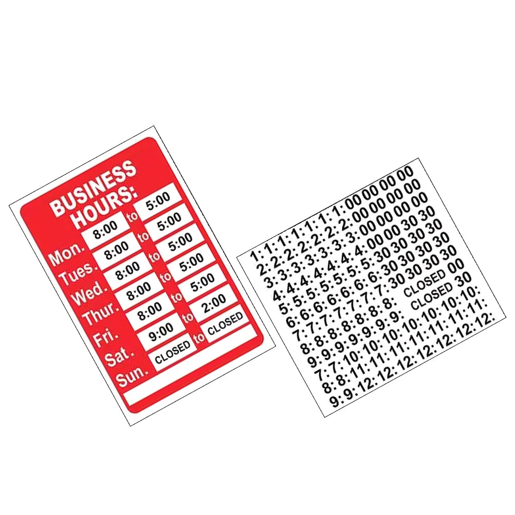 panneau horaires ouverture rouge blanc adhésif texte imprimé classique informatif business hours store hours