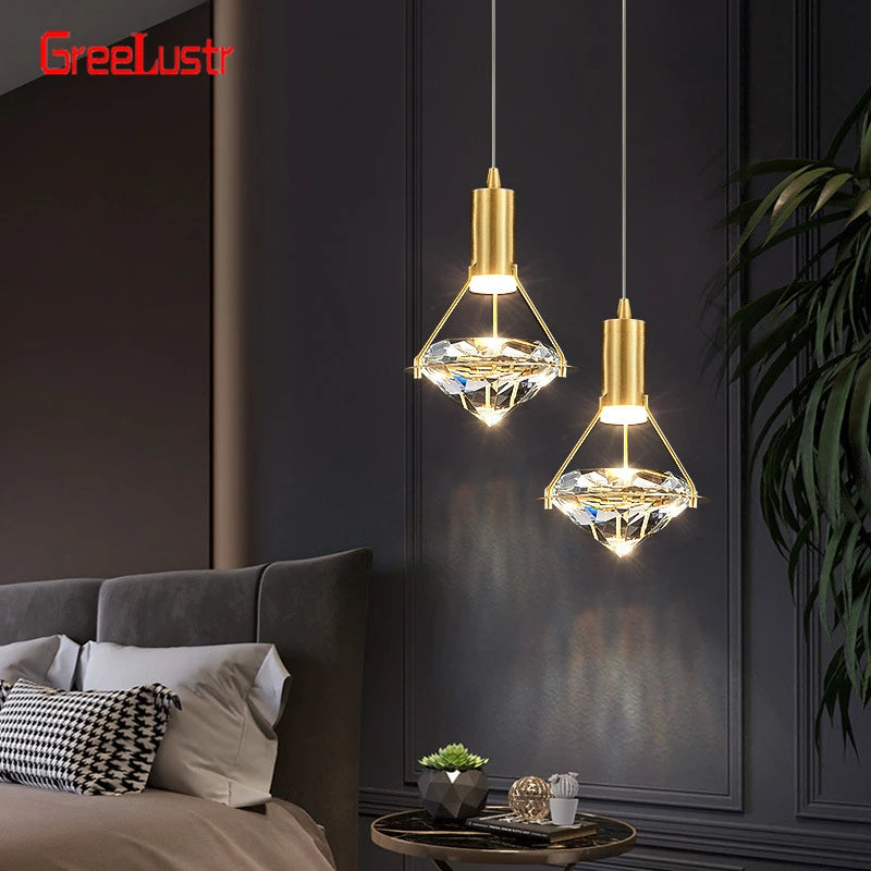 suspension lumineuse moderne cristal or transparent chambre salon led minimaliste