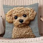 housse coussin imprimé chien mignon beige gris décorative maison lit polyester peachskin