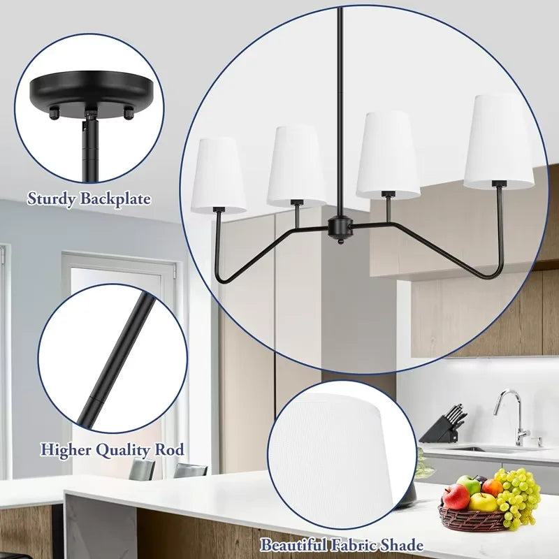 Suspension lumineuse moderne tissu noir blanc abat jour simple minimaliste