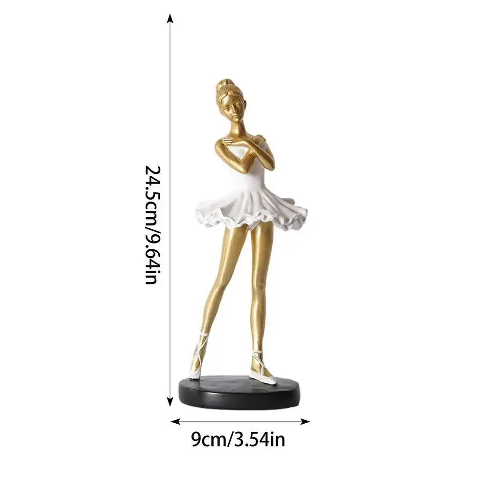 statue danseuse robe ballet posture classique or argent blanc moderne base plate