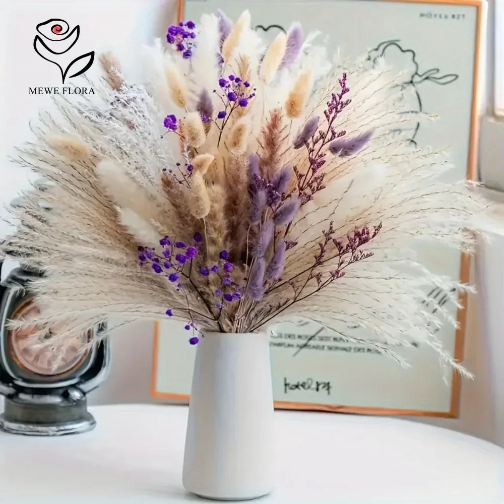 bouquet fleurs séchées pampas naturel beige violet clair décoration maison anniversaire wedding rustic