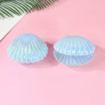 boîtes dragées forme coquillage violet vert rose blanc rayures horizontales moderne festives anniversaire dragées