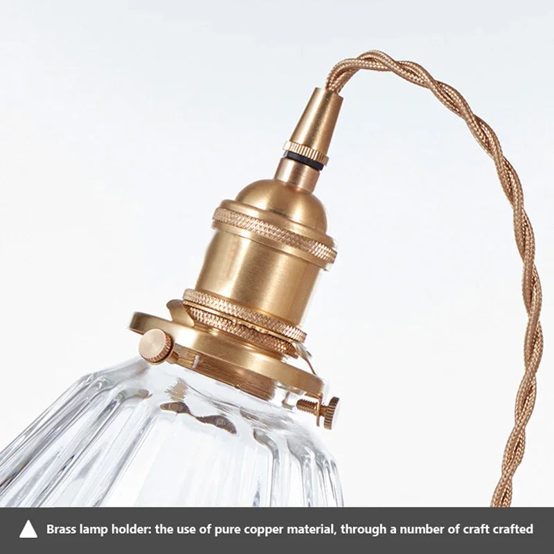 lampe suspendue transparente vintage ampoule E27 câble torsadé motifs géométriques chambre salon étude