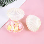 boîtes dragées forme coquillage violet vert rose blanc rayures horizontales moderne festives anniversaire dragées
